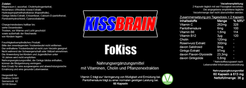 Kissbrain FoKiss Etikett Besserer Fokus Rosenwurz Ginkgo Cholin