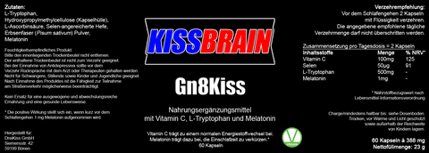 Kissbrain Gn8Kiss Etikett besserer Schlaf Melatonin L-Tryptophan Selen